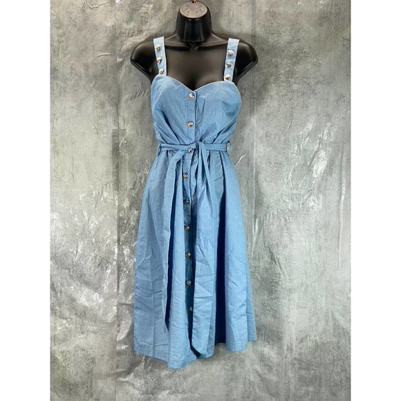 NY Collection Women's Petite Light Denim Embellished Chambray Sundress SZ P/L - Picture 1 of 9